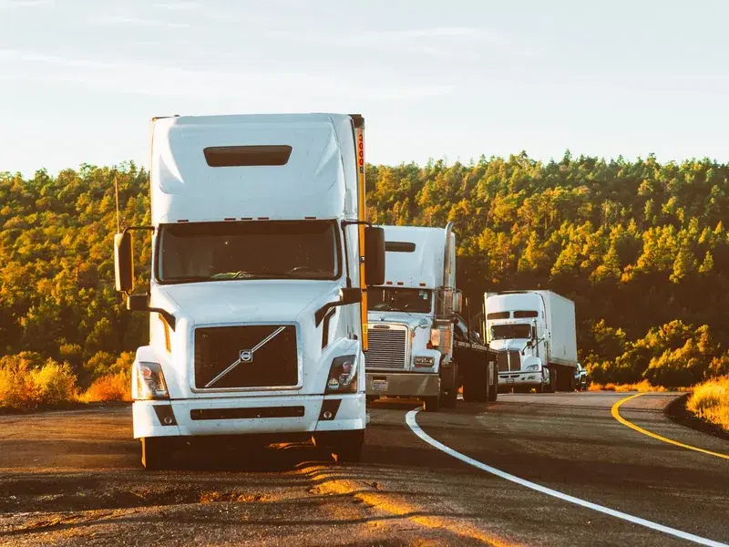 Road freight after a packaging load leaves the plant